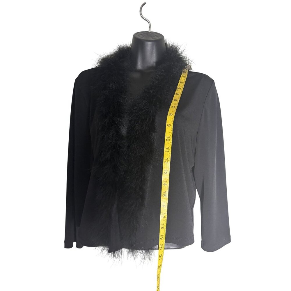 Clueless 90s Black Long Sleeve Top With Faux Feather Trim Collar & Front - Picture 5 of 5